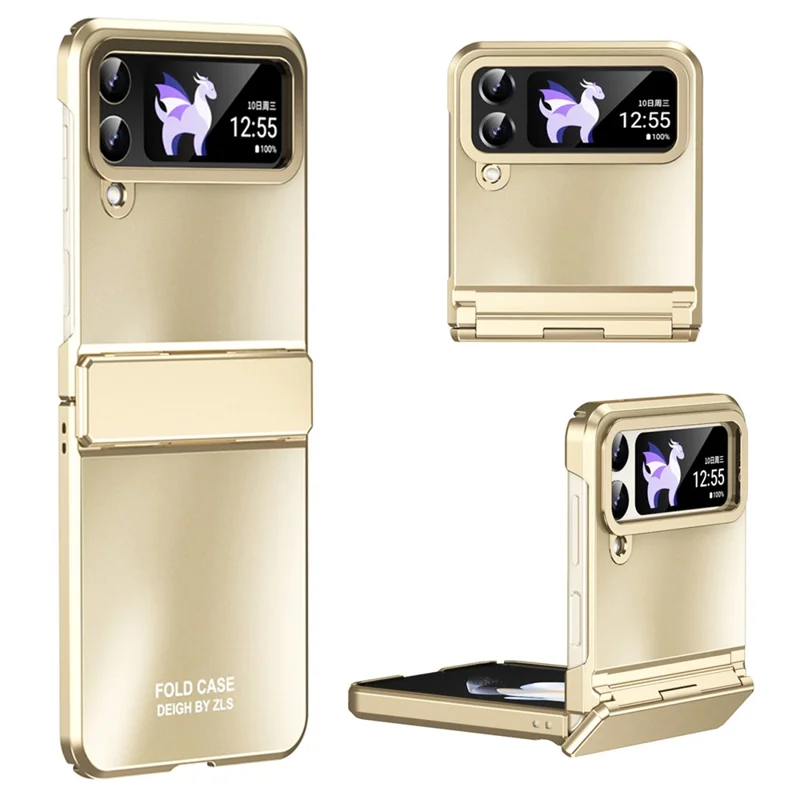 Hard PC Phone Case for Samsung Galaxy Z Flip4 5G , Matte Electroplating Folding Phone Cover - Gold