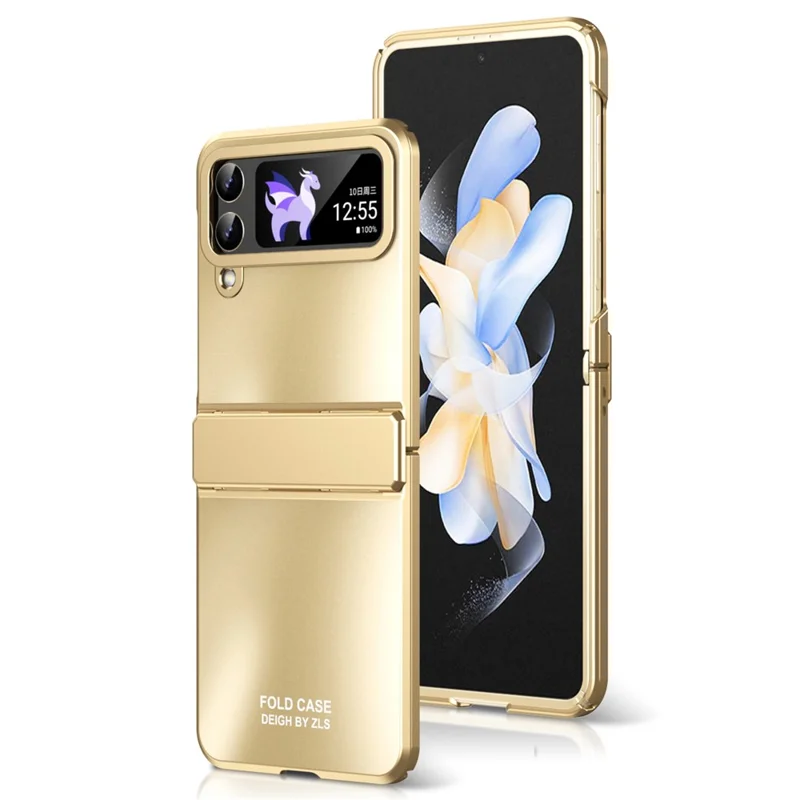 Hard PC Phone Case for Samsung Galaxy Z Flip4 5G , Matte Electroplating Folding Phone Cover - Gold