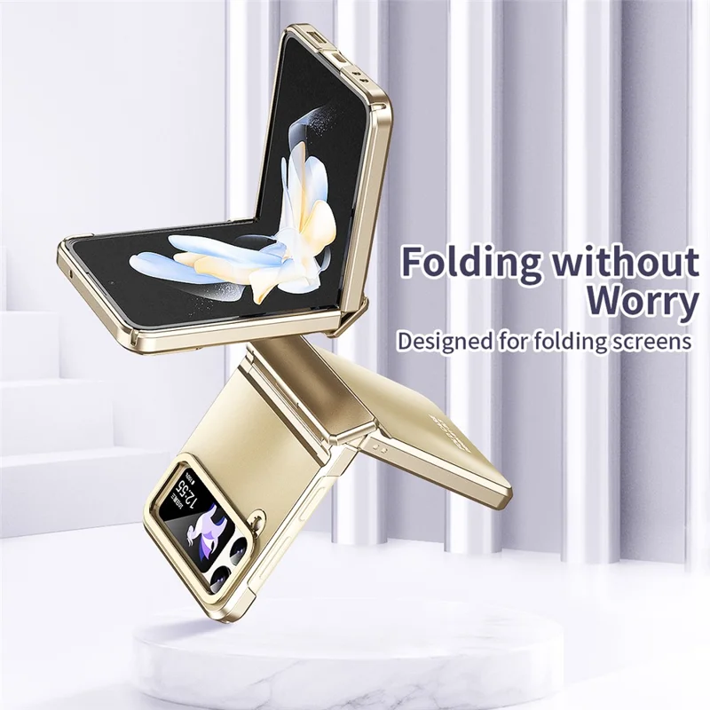 Hard PC Phone Case for Samsung Galaxy Z Flip4 5G , Matte Electroplating Folding Phone Cover - Gold