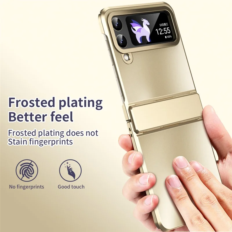 Hard PC Phone Case for Samsung Galaxy Z Flip4 5G , Matte Electroplating Folding Phone Cover - Gold