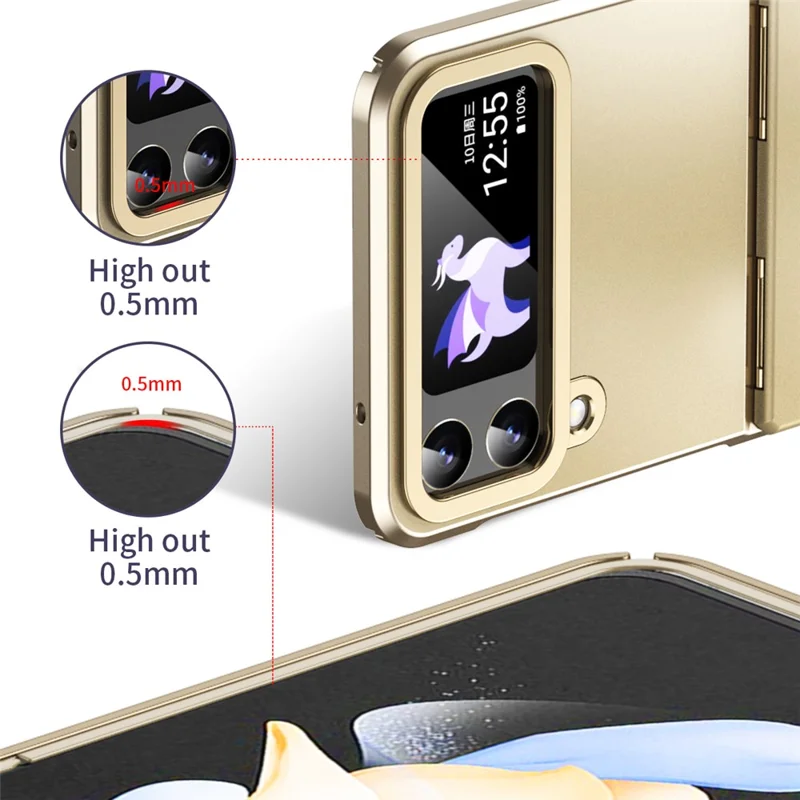 Hard PC Phone Case for Samsung Galaxy Z Flip4 5G , Matte Electroplating Folding Phone Cover - Gold
