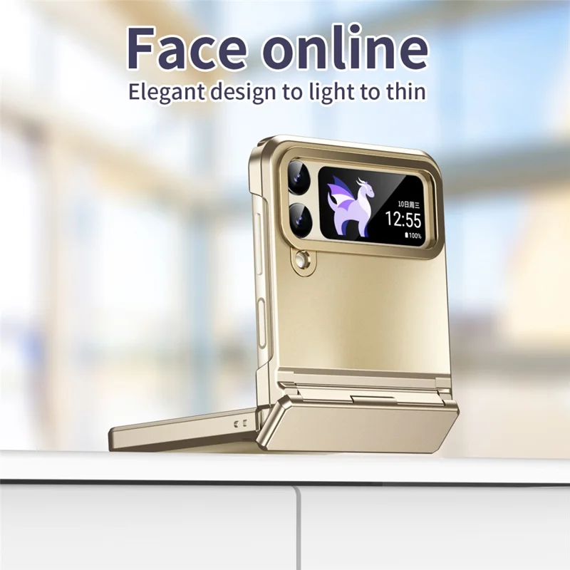 Hard PC Phone Case for Samsung Galaxy Z Flip4 5G , Matte Electroplating Folding Phone Cover - Gold