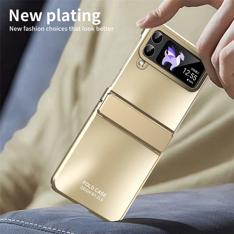 Hard PC Phone Case for Samsung Galaxy Z Flip4 5G , Matte Electroplating Folding Phone Cover - Gold