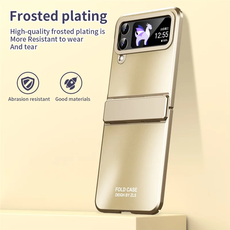 Hard PC Phone Case for Samsung Galaxy Z Flip4 5G , Matte Electroplating Folding Phone Cover - Gold