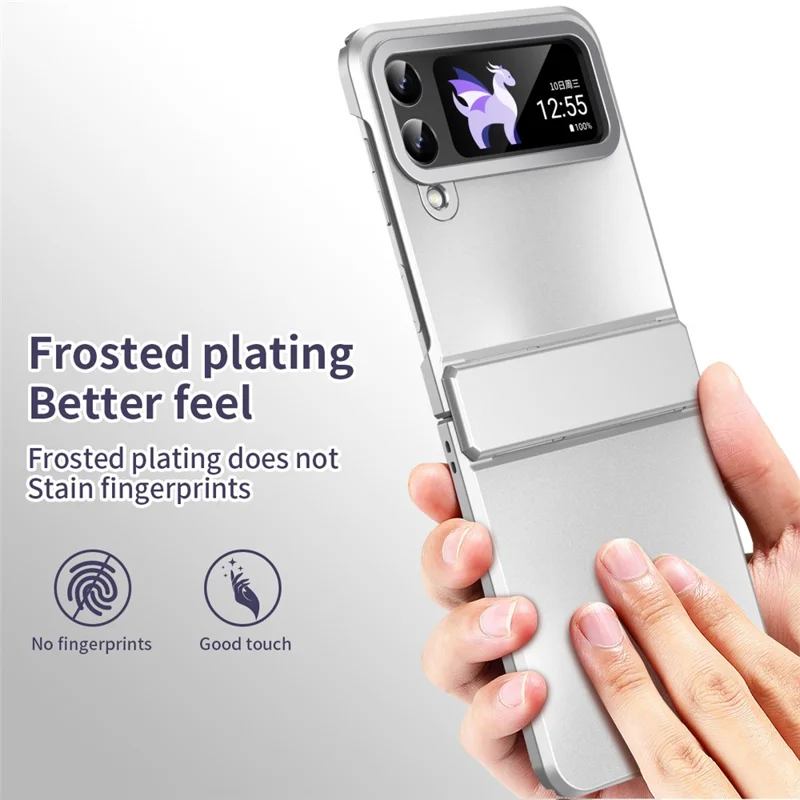 Hard PC Phone Case for Samsung Galaxy Z Flip4 5G , Matte Electroplating Folding Phone Cover - Silver