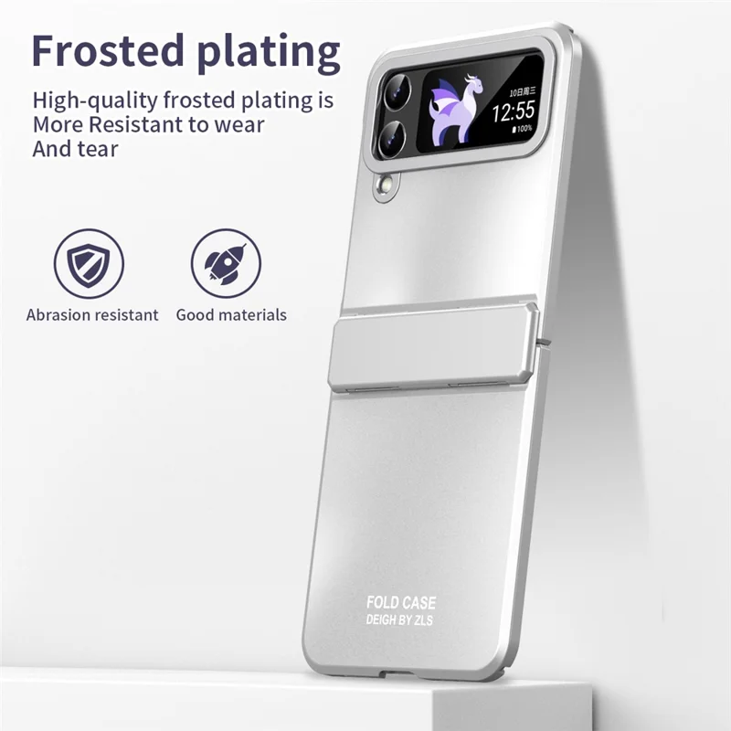 Hard PC Phone Case for Samsung Galaxy Z Flip4 5G , Matte Electroplating Folding Phone Cover - Silver