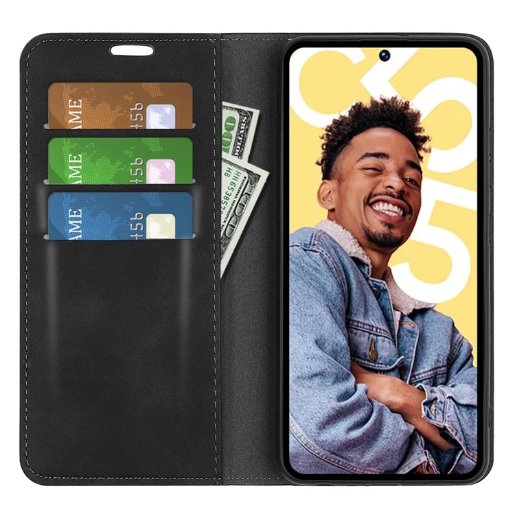Für Realme C55 Anti-Scratch Skin-Touch Leder Handyhülle Wallet Case Folio Flip Stand Phone Cover - Schwarz