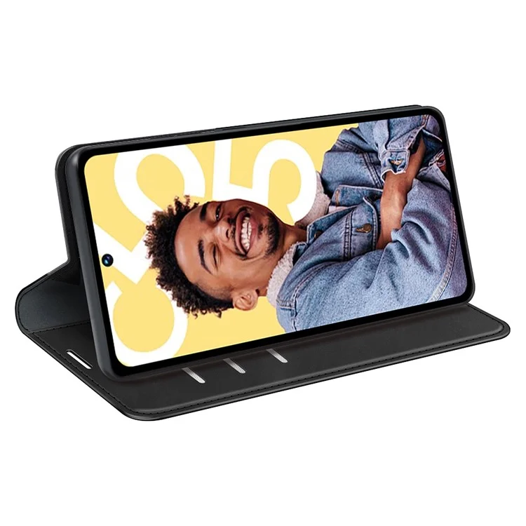 Für Realme C55 Anti-Scratch Skin-Touch Leder Handyhülle Wallet Case Folio Flip Stand Phone Cover - Schwarz