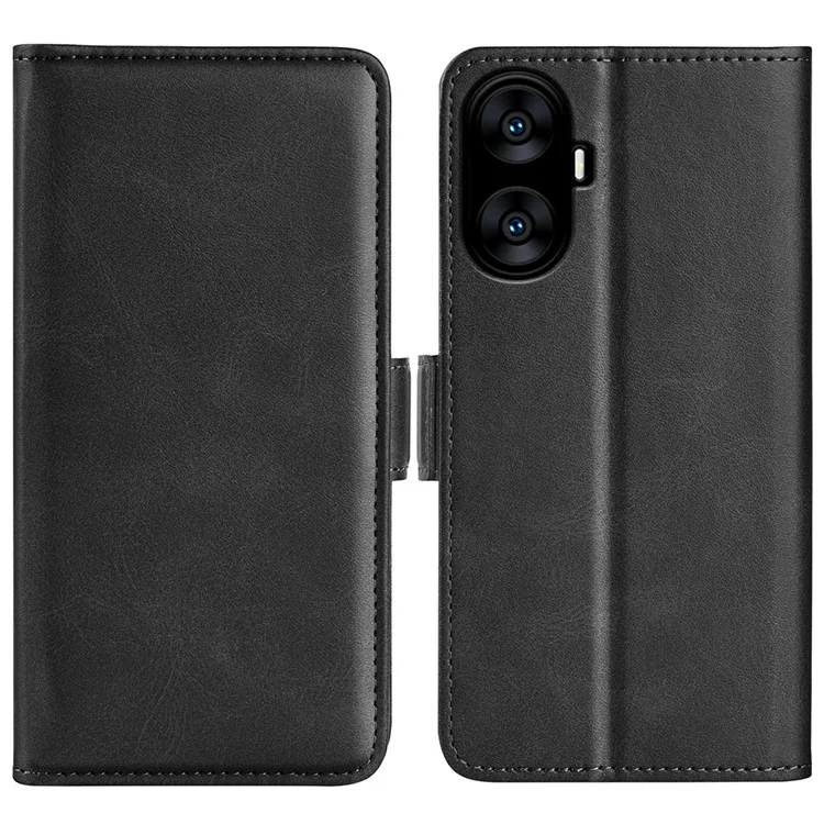 Для Realme C55 4G PU Leather Flip Protective Case Calf Texture Wallet Stand Phone Cover - Black