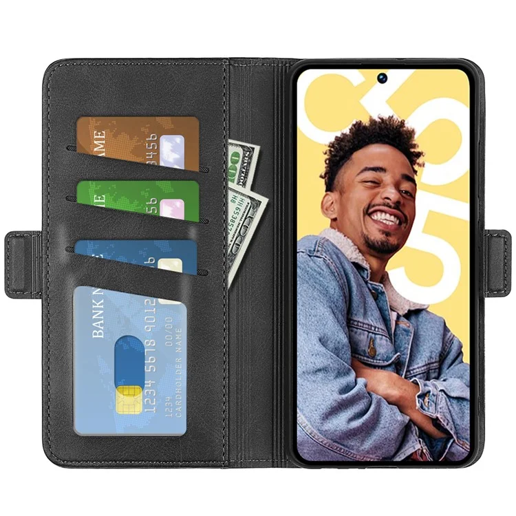 Для Realme C55 4G PU Leather Flip Protective Case Calf Texture Wallet Stand Phone Cover - Black