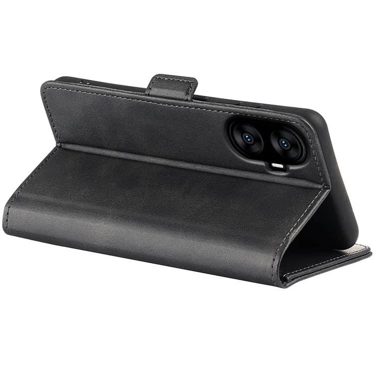 Для Realme C55 4G PU Leather Flip Protective Case Calf Texture Wallet Stand Phone Cover - Black