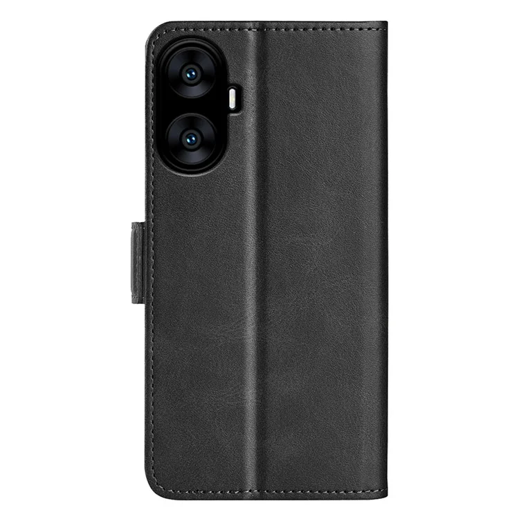 Для Realme C55 4G PU Leather Flip Protective Case Calf Texture Wallet Stand Phone Cover - Black