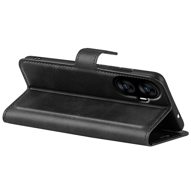 Per Realme C55 Portafoglio Shell Texture Calf Square Magnetic Clasp Stand PU Leather Phone Case - Nero
