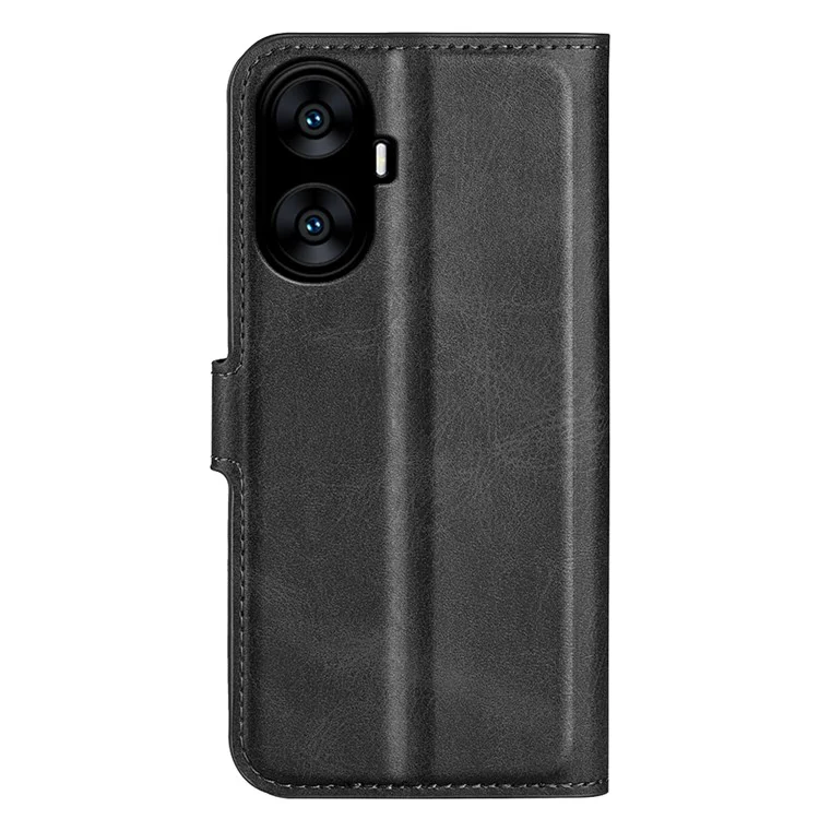 Per Realme C55 Portafoglio Shell Texture Calf Square Magnetic Clasp Stand PU Leather Phone Case - Nero