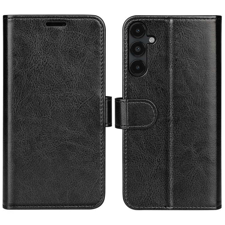 For Samsung Galaxy M14 5G Leather Phone Case Wallet Crazy Horse Texture Stand Phone Cover - Black