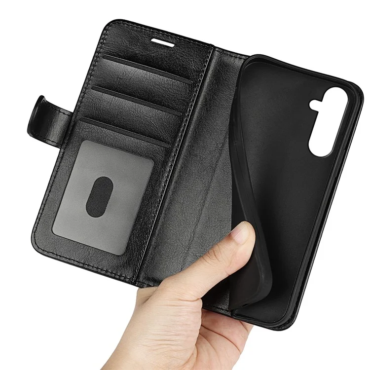 For Samsung Galaxy M14 5G Leather Phone Case Wallet Crazy Horse Texture Stand Phone Cover - Black