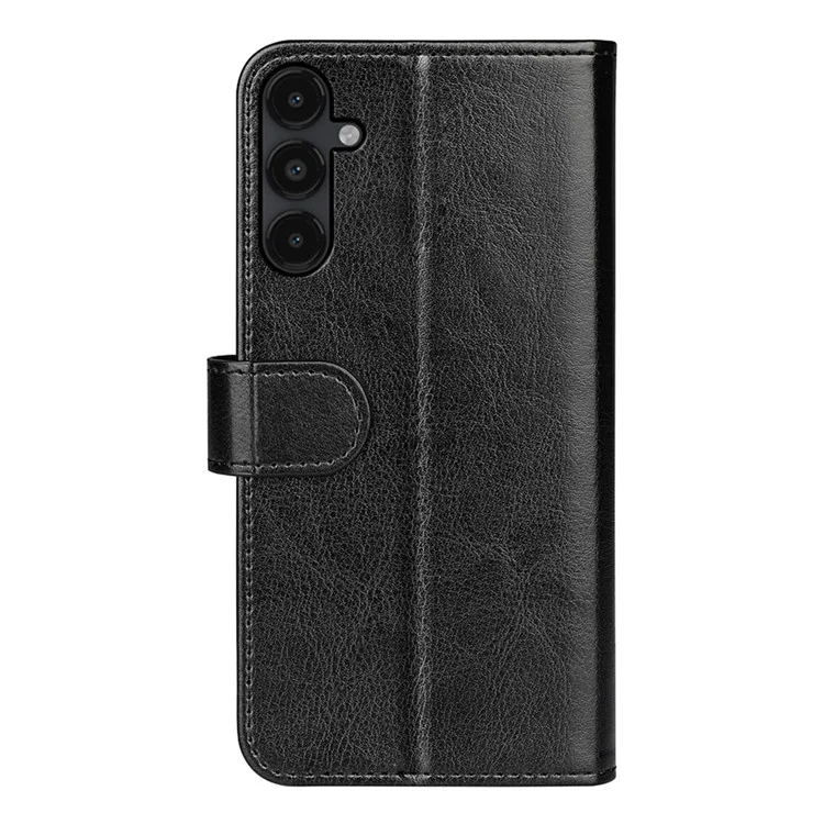 For Samsung Galaxy M14 5G Leather Phone Case Wallet Crazy Horse Texture Stand Phone Cover - Black