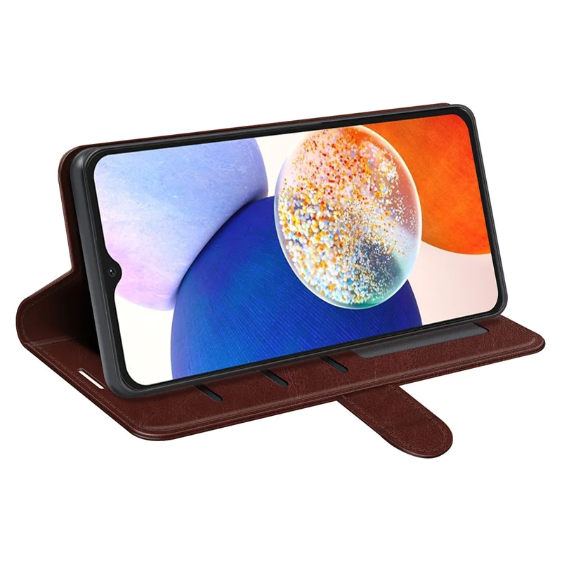 For Samsung Galaxy M14 5G Leather Phone Case Wallet Crazy Horse Texture Stand Phone Cover - Brown