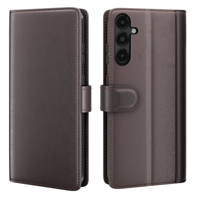 Pour Samsung Galaxy M14 5G Anti-Scratch Genuine Split Leather Phone Case Wallet Stand Cell Phone Cover - Brown