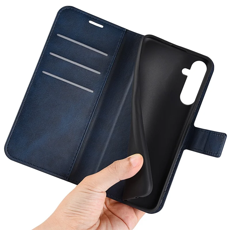 Per Samsung Galaxy M14 5G Calf Texture Stand Wallet PU Leather Case Square Magnetic Closure Flip Phone Cover - Blue