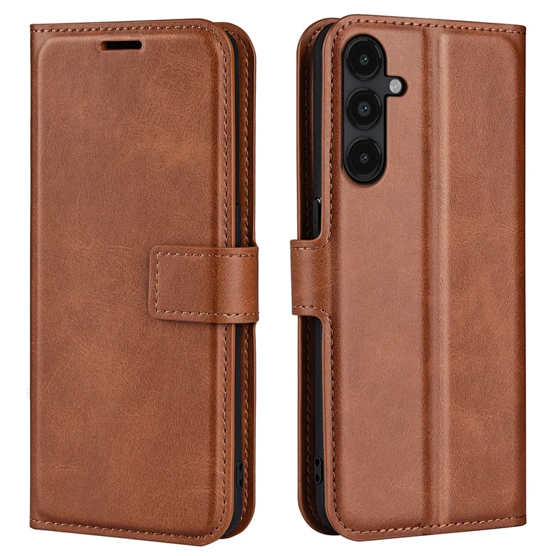 Para Samsung Galaxy M14 5G Calf Texture Stand Wallet PU Leather Case Square Magnetic Closure Flip Phone Cover - Light Brown