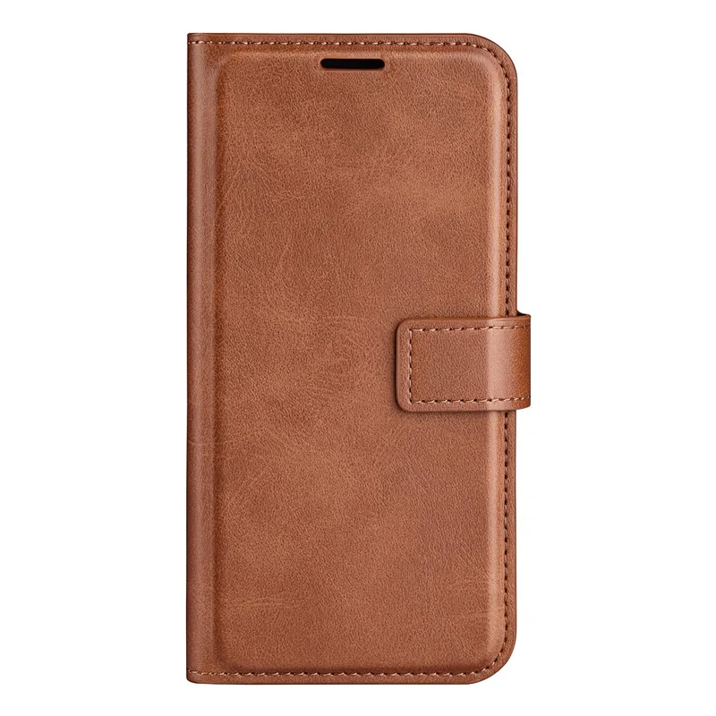 Para Samsung Galaxy M14 5G Calf Texture Stand Wallet PU Leather Case Square Magnetic Closure Flip Phone Cover - Light Brown