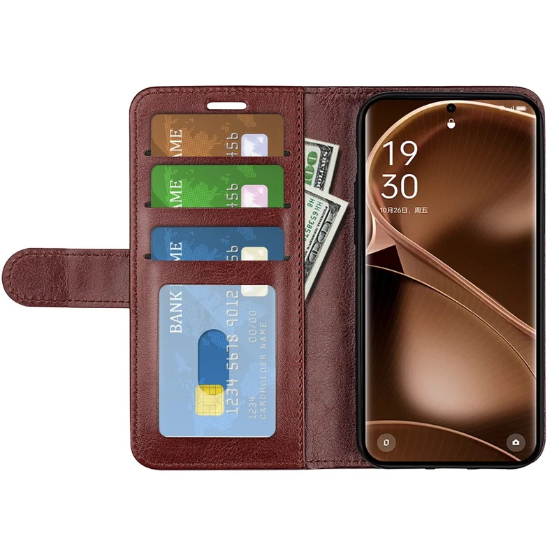 For Oppo Find X6 Crazy Horse Texture Phone Case PU Leather Wallet Stand Phone Cover - Brown