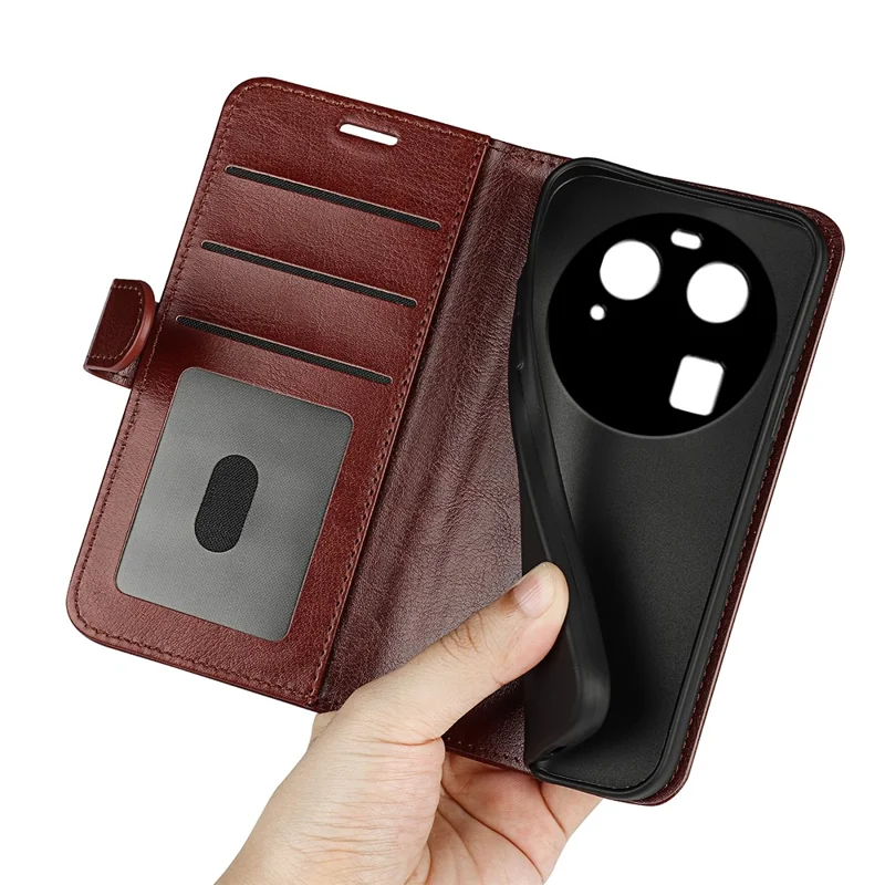 For Oppo Find X6 Crazy Horse Texture Phone Case PU Leather Wallet Stand Phone Cover - Brown