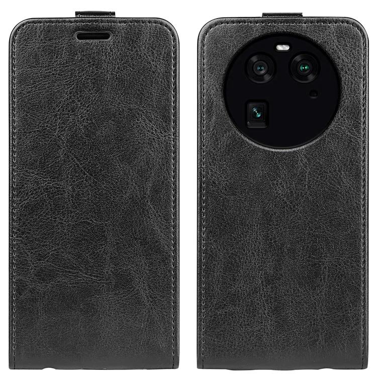 Вертикальный чехол-книжка для телефона Oppo Find X6 из искусственной кожи с текстурой «crazy horse», слот для карты - черный