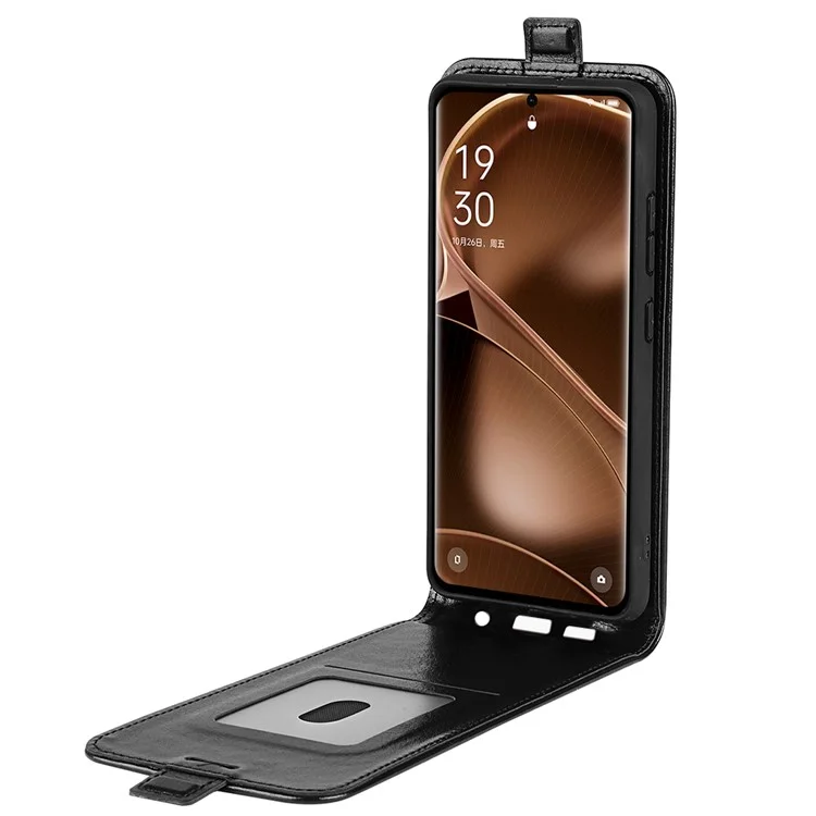Вертикальный чехол-книжка для телефона Oppo Find X6 из искусственной кожи с текстурой «crazy horse», слот для карты - черный