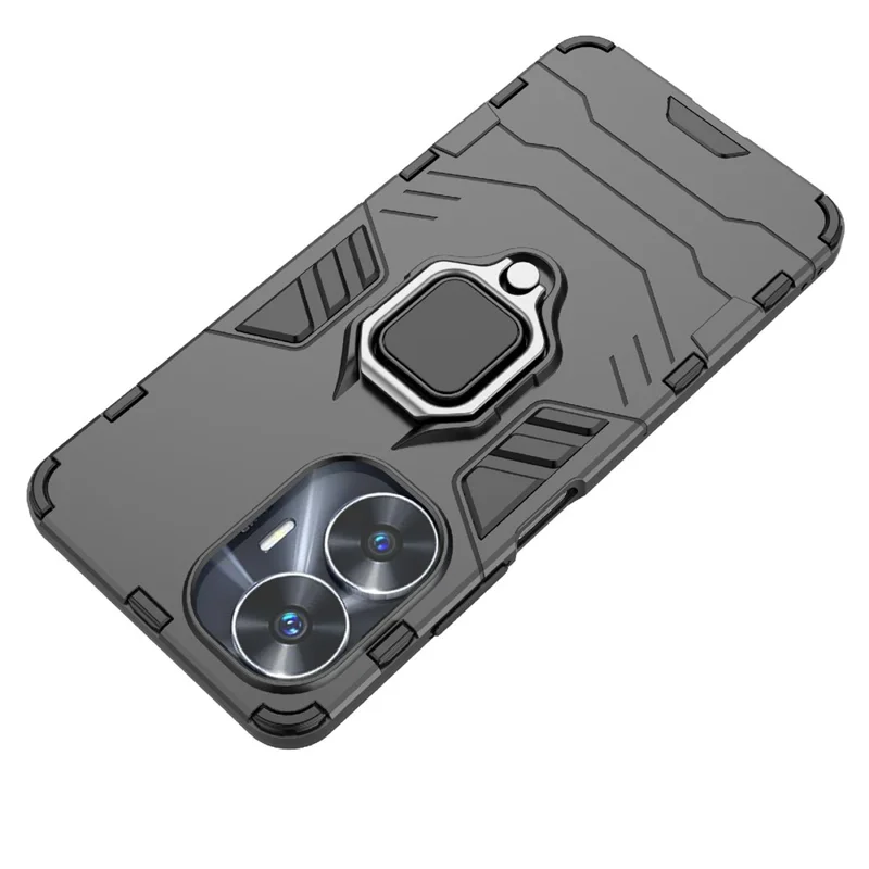 Per Realme C55 4G Ring Kickstand Protective Phone Case TPU+PC Phone Back Cover - Nero