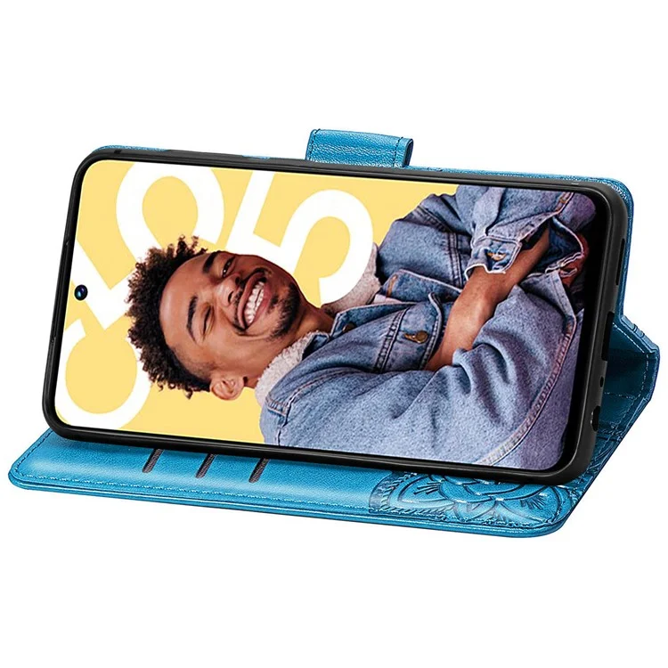 Per Realme C55 4G Butterfly Imprint Leather Phone Case Wallet Phone Stand Cover - Blu
