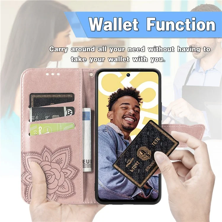For Realme C55 4G Butterfly Imprint Leather Phone Case Wallet Phone Stand Cover - Rose Gold