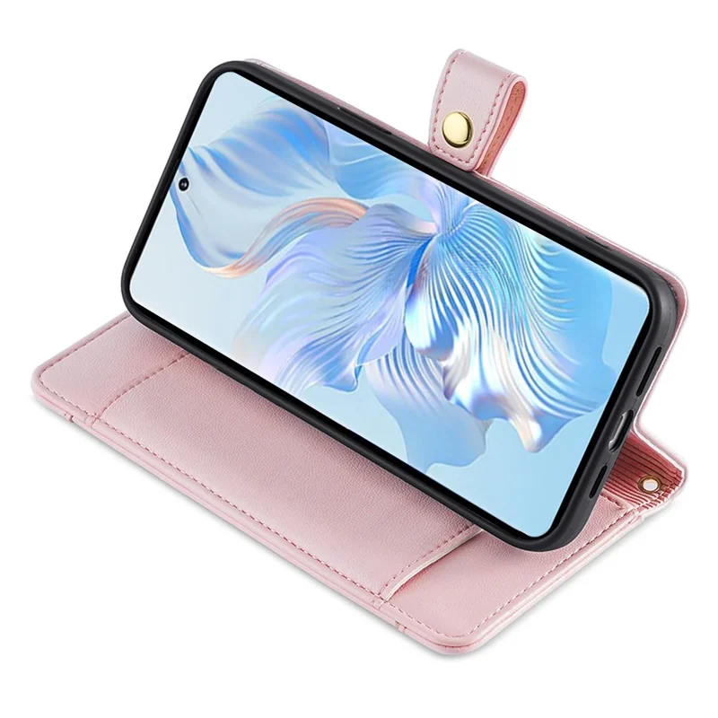 For Honor X40 5G / X9a 5G / Magic5 Lite 5G Leather Wallet Cover Zipper Pocket Phone Stand Case with 2 Straps - Pink