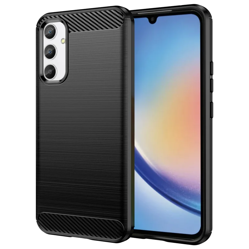 For Samsung Galaxy A34 5G Soft TPU Phone Case Carbon Fiber Texture Brushed Back Cover - Black