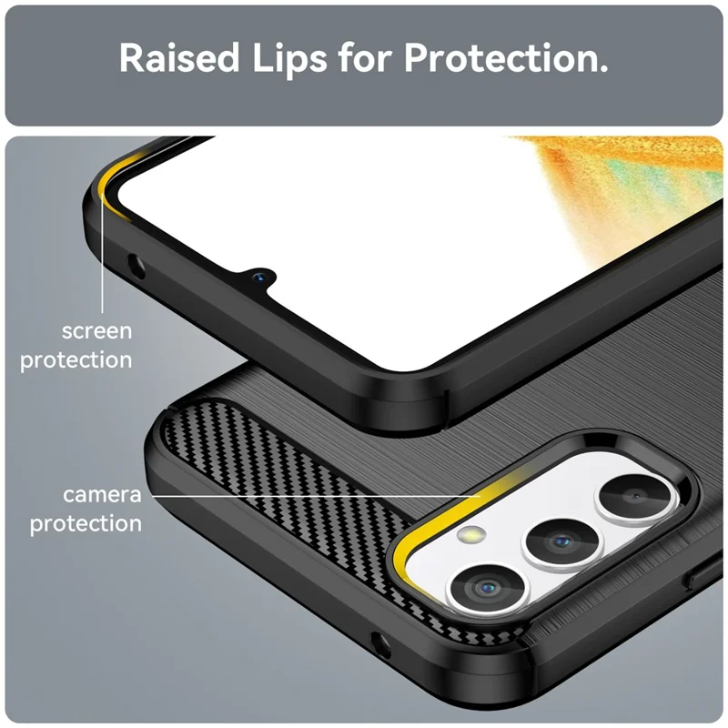 For Samsung Galaxy A34 5G Soft TPU Phone Case Carbon Fiber Texture Brushed Back Cover - Black
