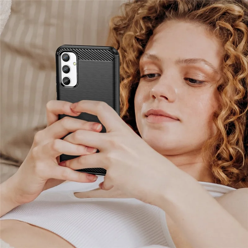 For Samsung Galaxy A34 5G Soft TPU Phone Case Carbon Fiber Texture Brushed Back Cover - Black