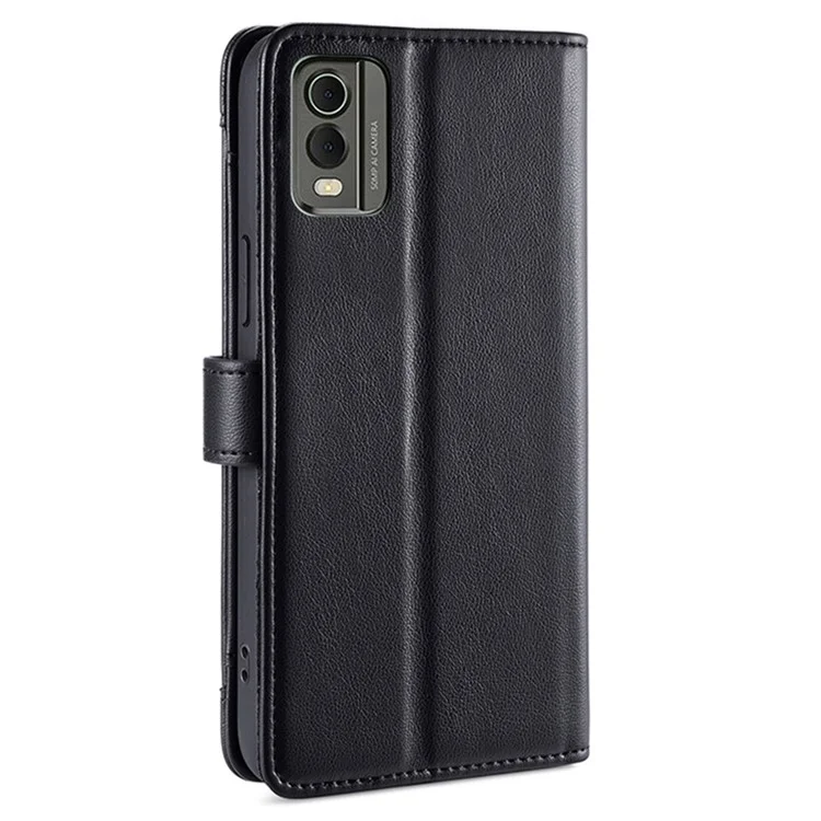 Fall Proof Flip Cover für Nokia C32 Zipper Pocket Stand Wallet Lederhandyhülle mit 2 Riemen - Schwarz
