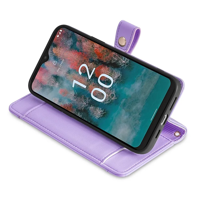 Custodia portafoglio in pelle con cerniera e supporto per Nokia C32 - Viola