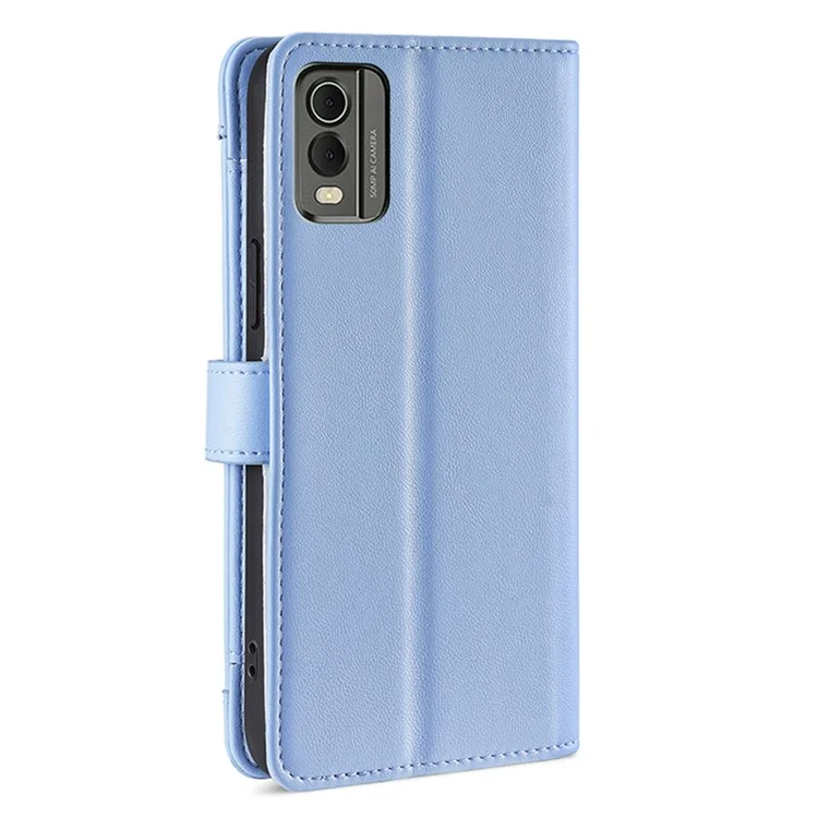 Fall Proof Flip Cover for Nokia C32 Zipper Pocket Stand Wallet Leather Phone Case with 2 Straps - Blue