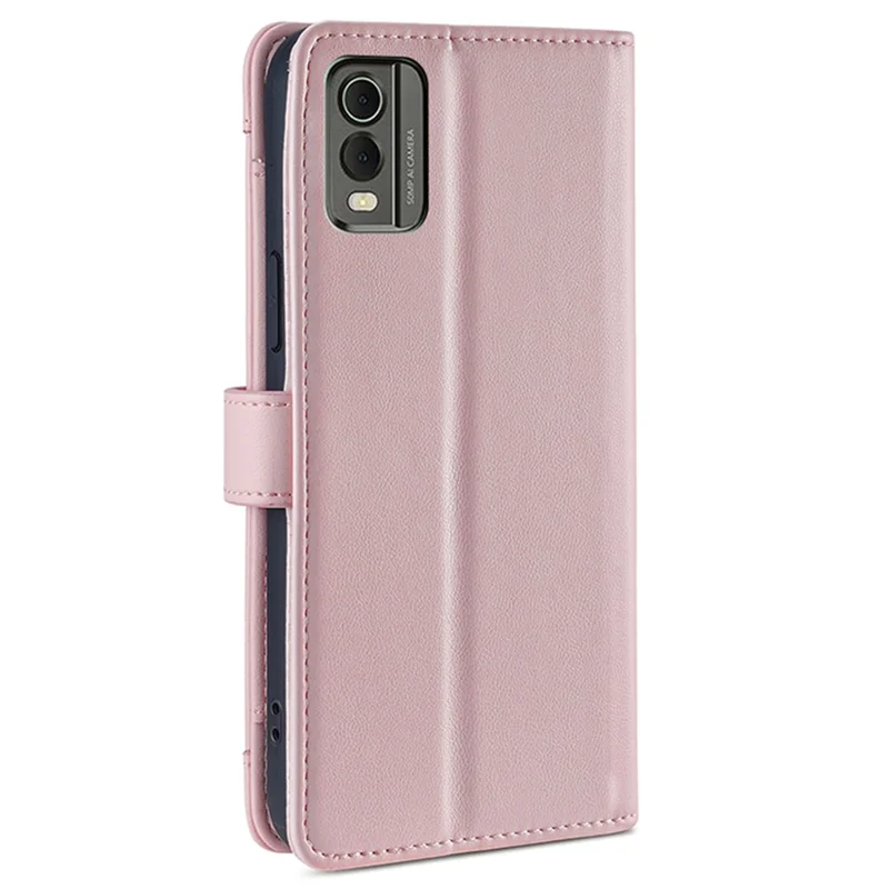 Fall Proof Flip Cover for Nokia C32 Zipper Pocket Stand Wallet Leather Phone Case with 2 Straps - Pink