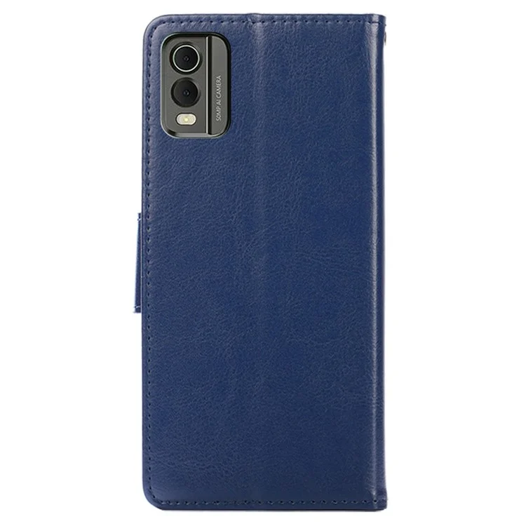 Para Nokia C32 Texturizada Capa de Telefone de Couro PU à prova de choque Carteira Stand Mobile Cover - Safira