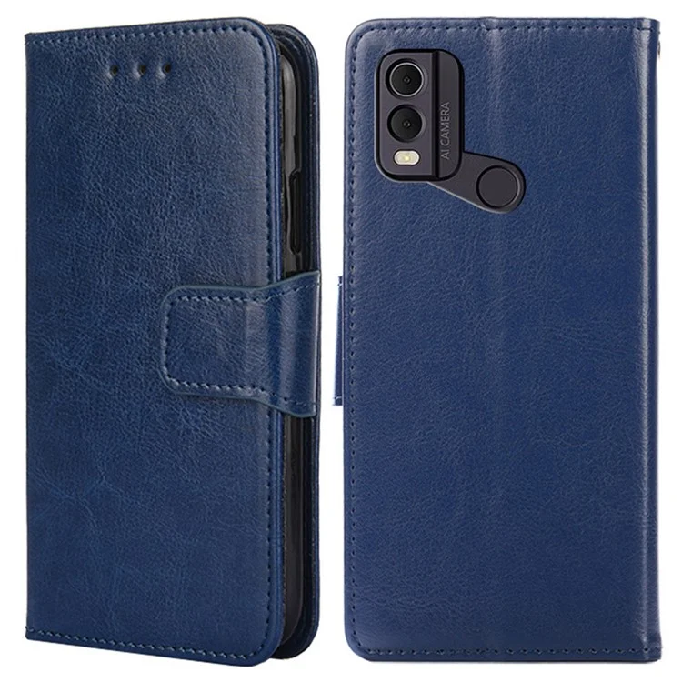 Custodia in pelle PU per Nokia C22 con chiusura magnetica a portafoglio, custodia a libro, texture, supporto per telefono e portafoglio - Zaffiro