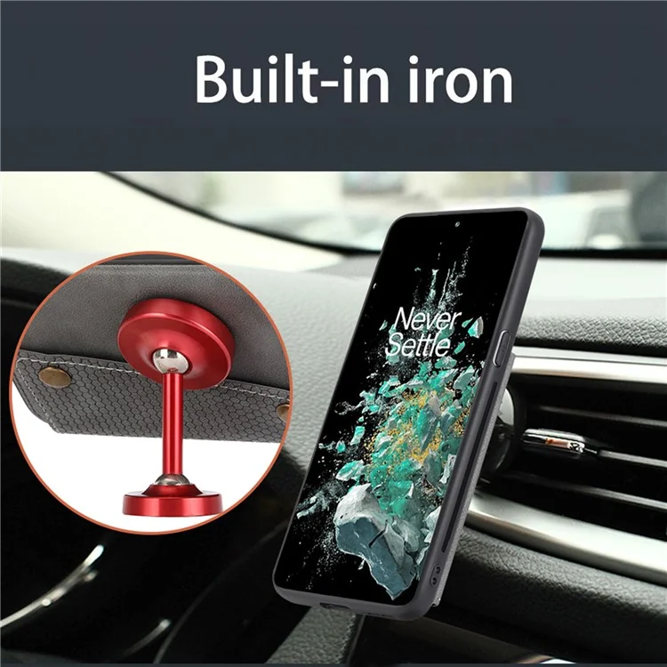 Für OnePlus 10T 5G / Ace Pro 5G Dual Button Card Holder PU Leder beschichtetes TPU Ständer Case mit Auto Halterung Metallblech - Grau