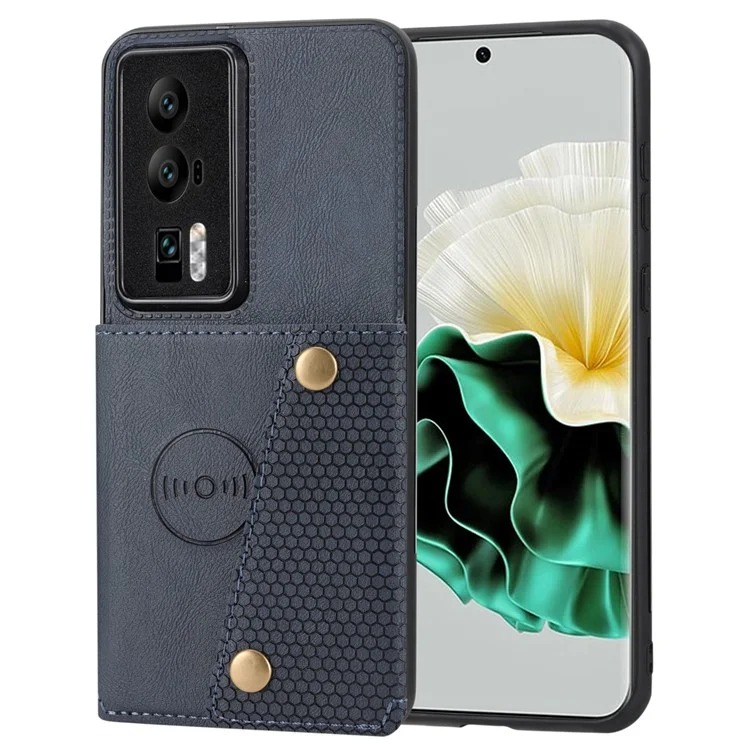 Para Huawei P60 / P60 Pro Kickstand Case Tarjetero Funda de Piel de PU Recubierta de TPU con Soporte para Coche Hoja de Metal - Azul
