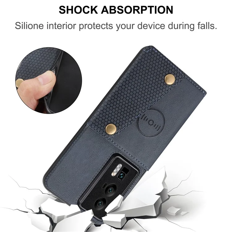 Para Huawei P60 / P60 Pro Kickstand Case Tarjetero Funda de Piel de PU Recubierta de TPU con Soporte para Coche Hoja de Metal - Azul
