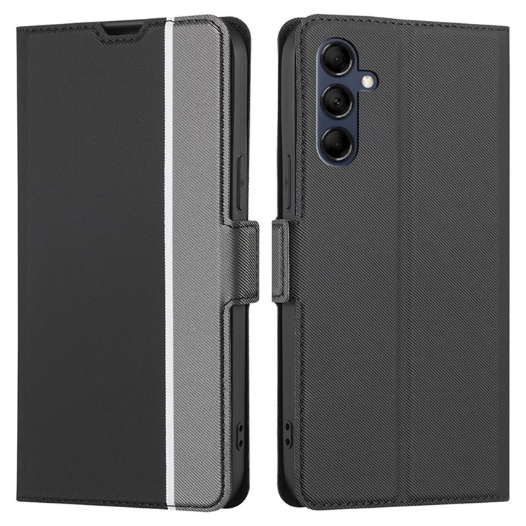 Per Samsung Galaxy M14 5G Porta Carte Texture a Spina Telefono Custodia Stand Anti-Graffio Custodia in Pelle PU - Nero