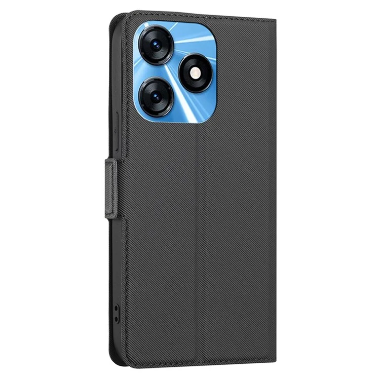Pour TECNO Spark 10 4G Twill Texture Shockproof Phone Cover Stand PU Leather Card Holder Case - Black