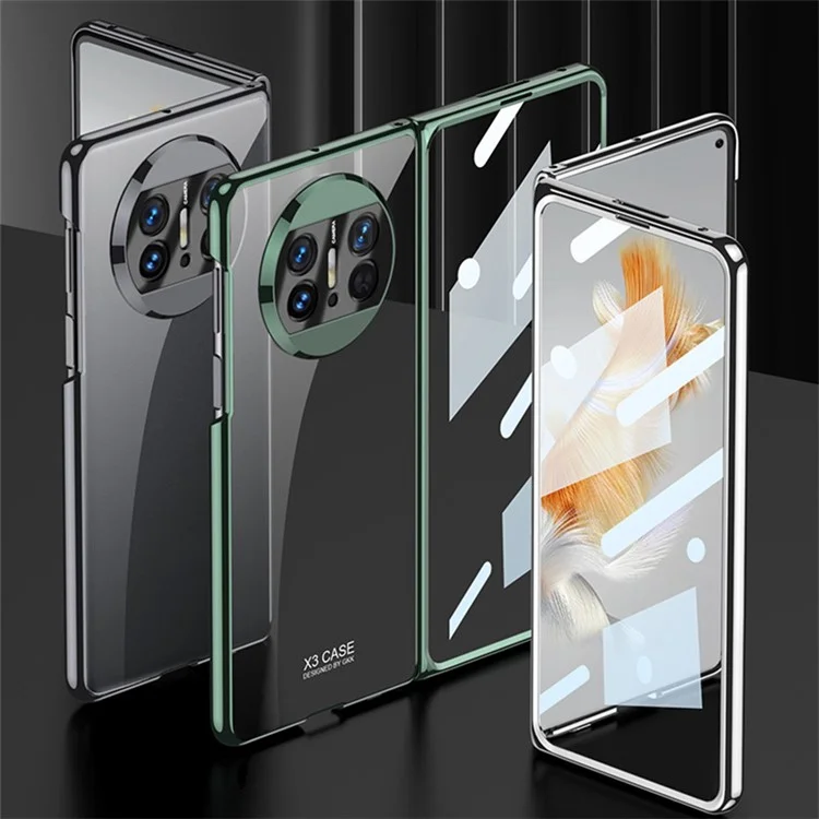 GKK Pour Huawei Mate X3 5G Étui de téléphone en PC électroplaqué Découpe précise Couverture anti-rayures avec film en verre trempé - Vert Minuit