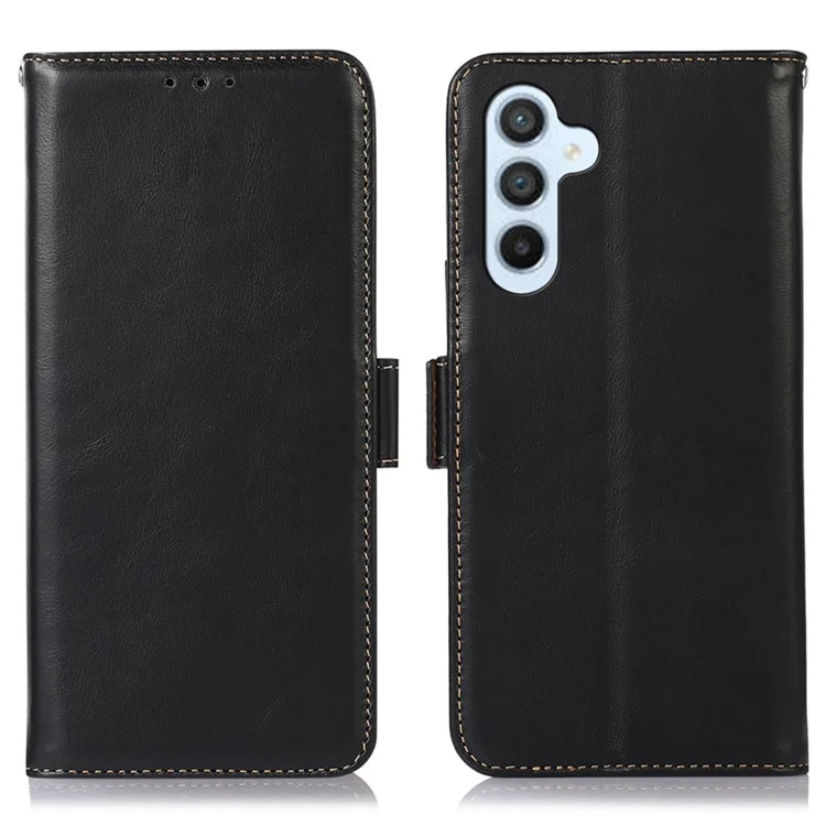 Para Samsung Galaxy M54 5G / F54 5G RFID Blocking Walle Crazy Horse Texture Phone Cover Genuine Cowhide Leather Stand Case - Black